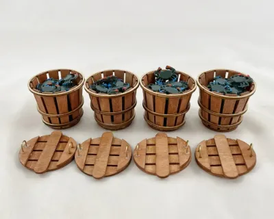 Miniature Bushel Basket, Wooden, with Crabs by Blackway Boat Models